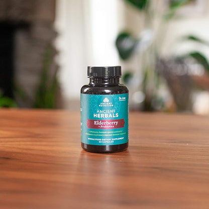 Elderberry and Probiotics Supplement by Ancient Nutrition, Ancient Herbals Black Elderberry Capsules, Immune System Support, Whole Food Supplement, Gluten Free, Paleo and Keto Friendly, 60 Capsules