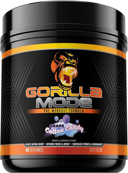 Gorilla Mode Pre Workout - Massive Pumps · Laser Focus · Energy · Power - L-Citrulline, Creatine, L-Tyrosine, Betaine, Hydroprime®, Alpha-GPC, 400mg Caffeine, Huperzine A – 786g (Cotton Candy Grape)