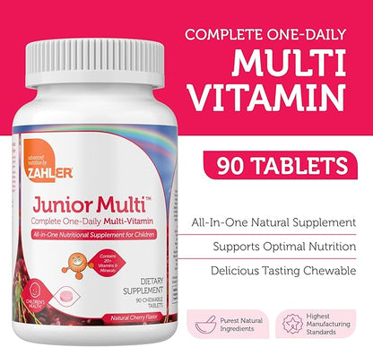 Zahler Kids Multivitamin Chewable Vitamin Tablet - Complete One Daily Kids Vitamins Supplement - Contains 20+ Minerals & Vitamins for Kids & Toddlers - Kosher Multivitamins Cherry Flavor (90)