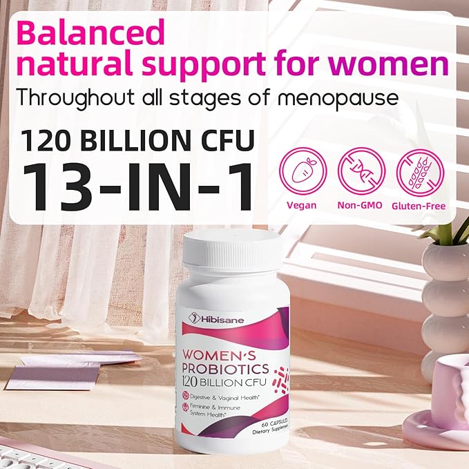 Negima Menopause Supplements for Women, 120 Billion CFUs Probiotics for Women, 13-in-1 Herbs & Botanicals Complex, for Hormone Menopause, Hot Flashes, Night Sweats, Mood Swings, Sleep - 120 Capsules