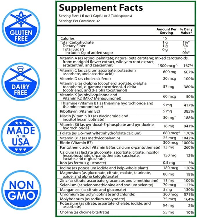 DRUCKER Labs - IntraMAX 2.0 Organic Liquid Trace Minerals, Liquid Multivitamin for Men and Women, Non GMO, Dairy Free, Gluten Free, Magnesium, Zinc, Vitamin D, C, E, Sugar Free (32 oz., Unsweetened)