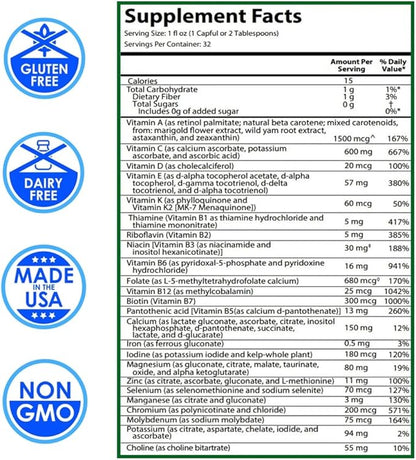 DRUCKER Labs - IntraMAX 2.0 Organic Liquid Trace Minerals, Liquid Multivitamin for Men and Women, Non GMO, Dairy Free, Gluten Free, Magnesium, Zinc, Vitamin D, C, E, Sugar Free (32 oz., Unsweetened)