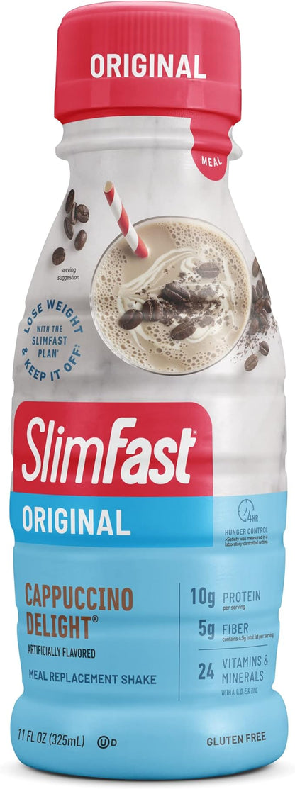 SlimFast Meal Replacement Shake, Original Cappuccino Delight, 10g of Ready to Drink Protein for Weight Loss, 11 Fl. Oz Bottle, 4 Count (Pack of 3) (Packaging May Vary)