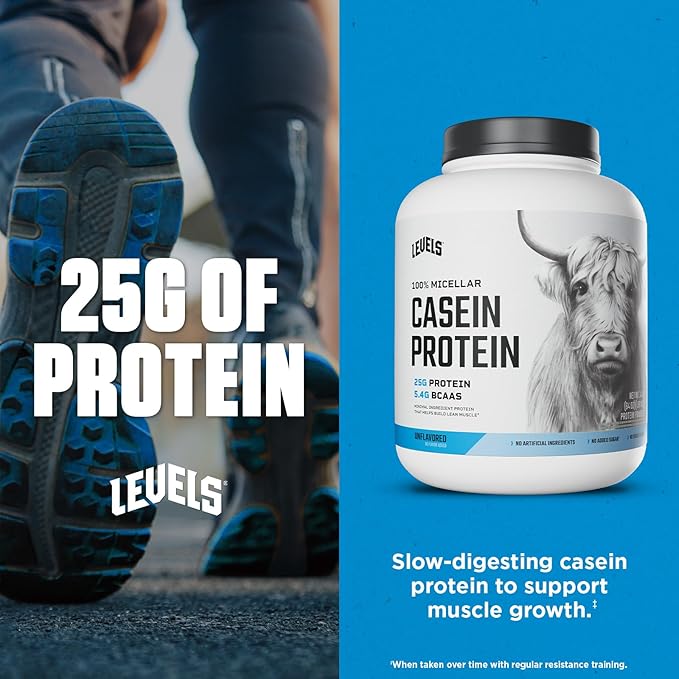 Levels 100% Micellar Casein Protein, No Hormones, Unflavored, 4LB