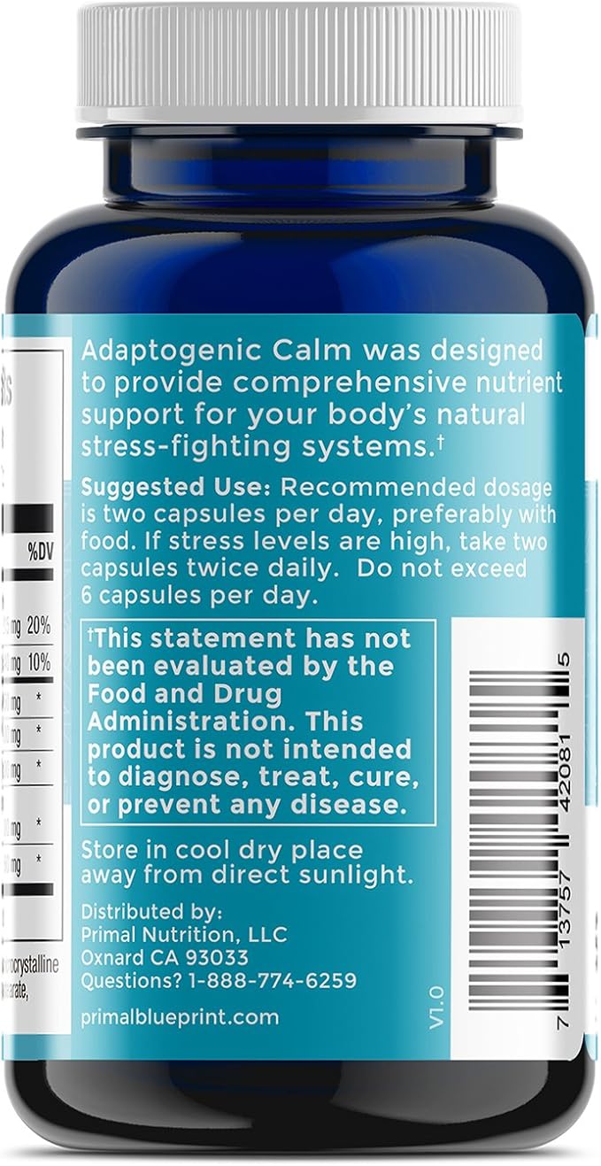 Primal Blueprint Adaptogenic Calm, Plant-Based Adaptogen Dietary Supplement, 30 Count