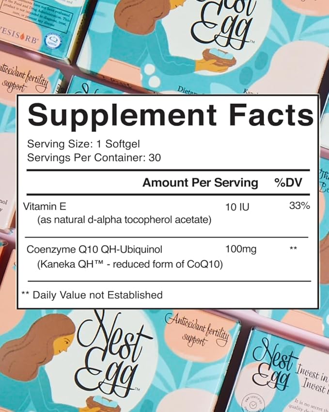 Nest Egg Ubiquinol CoQ10 100mg - Premium CoQ10 Fertility Supplement for Women - Made in USA - 3rd Party Tested - Once Daily Softgels (30 Count)