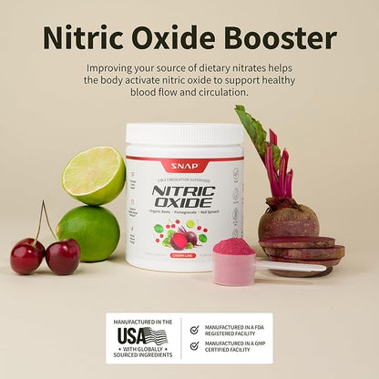 Snap Supplements USDA Organic Beet Root Powder, 3-in-1 Nitric Oxide Supplement, Support Healthy Blood Pressure and Blood Circulation, 250g (8.8 oz, Cherry Lime)