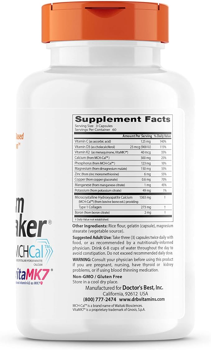 Doctor's Best Calcium Bone Maker Complex with MCHCal, Supports Bone Health, Muscular, Skeletal & Vascular Health, 180 Caps