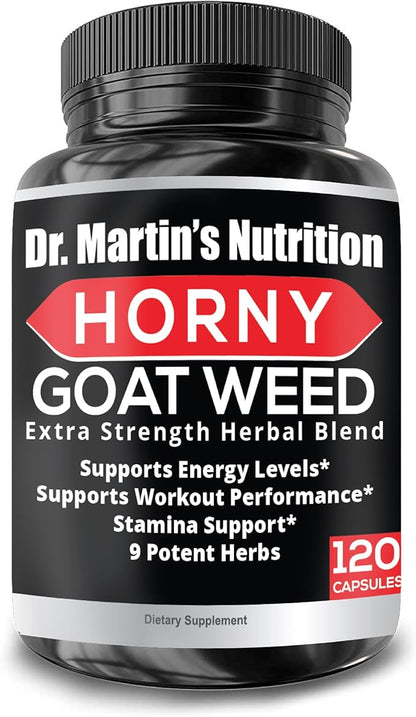 Super Strength 1590mg Horny Goat Weed 120 Capsules With Maca Arginine & Ginseng - Naturally Boost your Health, Workout Performance, Endurance & Energy, Joint Health For Men & Women (120C)