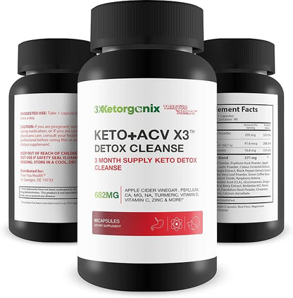 3X Ketorganix KETO+ACV 3X DETOX CLEANSE - 3 Month Supply Keto Detox Cleanse - Natural Detox Support with Full Body Cleanse - Promote Immune Health - Help Reduce Oxidative Stress & Bloating