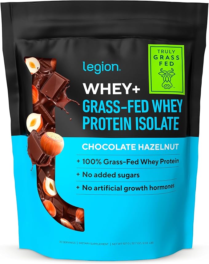 Legion Whey+ Whey Isolate Protein Powder from Grass Fed Cows - Low Carb, Low Calorie, Non-GMO, Lactose Free, Gluten Free, Sugar Free, All Natural Whey Protein Isolate, 30 Servings (Chocolate Hazelnut)