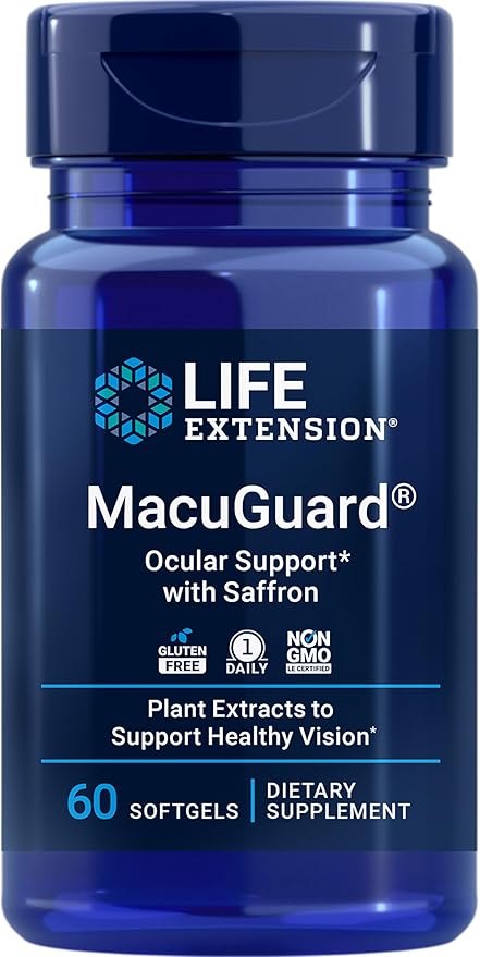 Life Extension MacuGuard Ocular Support with Saffron – Eye Health Supplement for Healthy Vision – with lutein, meso-zeaxanthin, zeaxanthin, saffron – Gluten-free, Non-GMO – 60 softgels