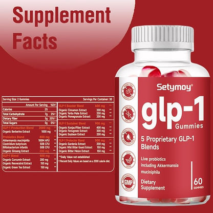GLP-1 Supplement Gummies with Akkermansia Probiotic, Berberine, GLP 1 Probiotic Gummy for Women and Men 60 Gummies