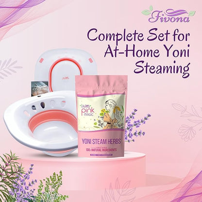 Fivona Yoni Steam Kit 2-in-1 Bundle of Steaming Seat with Pink Premium Herbs Bundle - at Home V-SPA Cleansing Set for Toilet Bowl - Detox and Rejuvenate with All-Natural Herbal Therapy