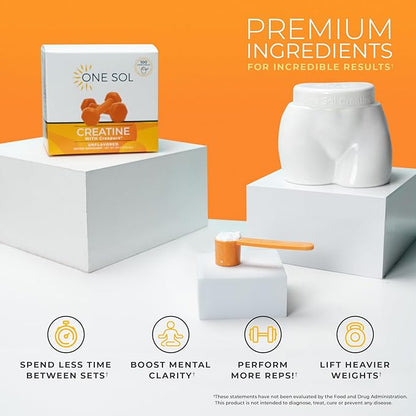 One Sol Creatine for Women Booty Gain, All Natural Women's Creatine Powder with Creapure, Increase Lean Muscle Mass, Reduce Recovery Time, Promotes Brain & Bone Health (Unflavored,60 Servings)