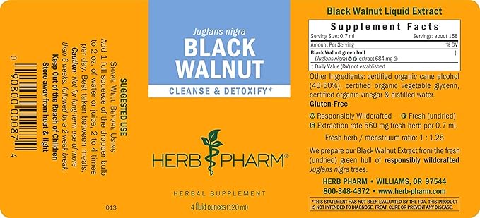 Herb Pharm Black Walnut Liquid Extract for Cleansing and Detoxifying - 4 Ounce