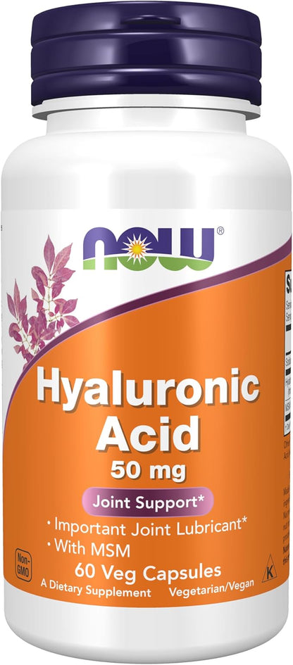 NOW Foods Supplements, Hyaluronic Acid 50 mg with MSM, Joint Support*, 60 Veg Capsules (Pack of 1)