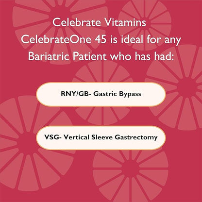 Celebrate Vitamins CelebrateONE 45 Chewables, 45mg Iron - One A Day Bariatric Multivitamin, Essential Vitamins & Minerals - Gastric Bypass & Sleeve Gastrectomy Supplement - Cherry (90 Tablets)