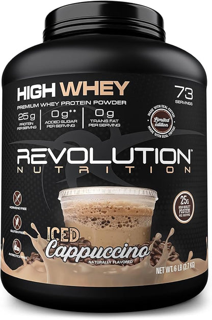 High Whey, Protein Powder, Whey Isolate, Gluten Free, Lean Muscle Mass for Men & Women, 25g of Protein Per Scoop, 2.7kg, 73 Servings (Iced Cappuccino, 6 Pound)