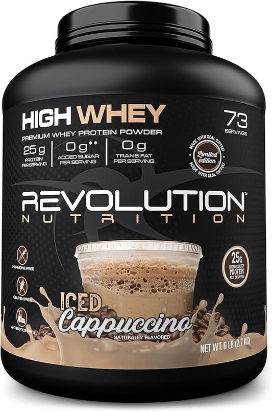 High Whey, Protein Powder, Whey Isolate, Gluten Free, Lean Muscle Mass for Men & Women, 25g of Protein Per Scoop, 2.7kg, 73 Servings (Iced Cappuccino, 6 Pound)