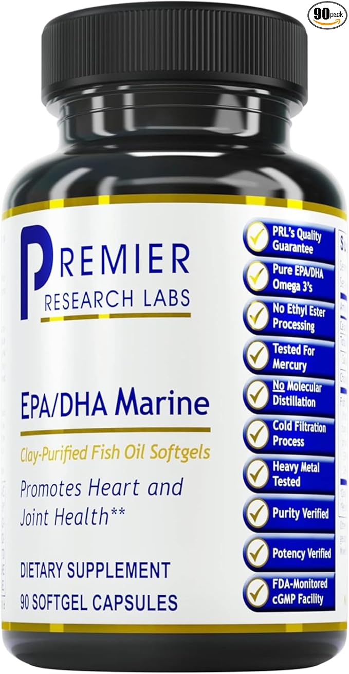 Premier Research Labs EPA DHA Marine Softgels - Omega 3 Fish Oil, EPA DHA Omega 3 Supplement, Fatty Acids for Women & Men, Natural - 90 Softgel Capsules