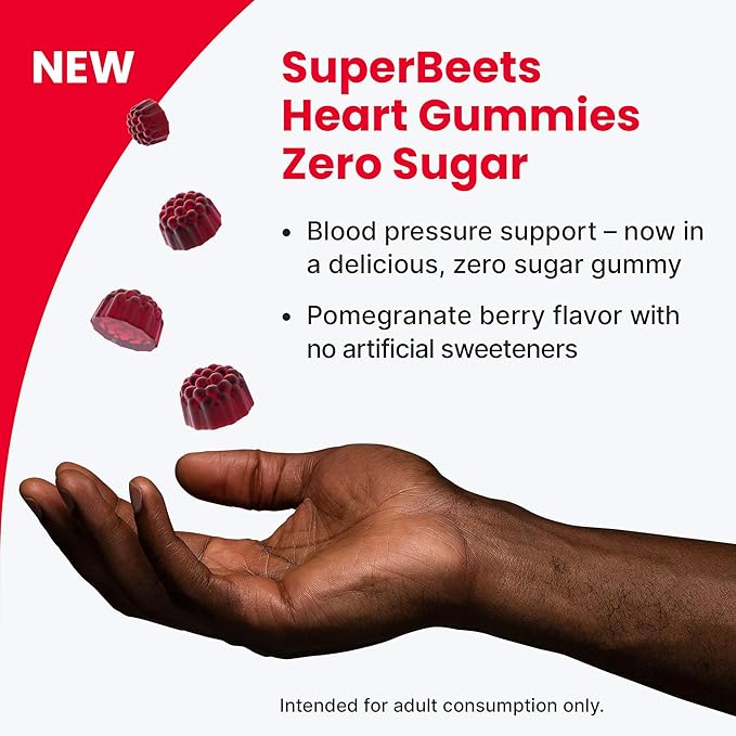humanN SuperBeets Heart Gummies - Beet Gummy with Heart-Healthy Energy Support, Grape Seed Extract & Beetroot Powder, Sugar Free - Pomegranate Berry Flavor, 60 Count