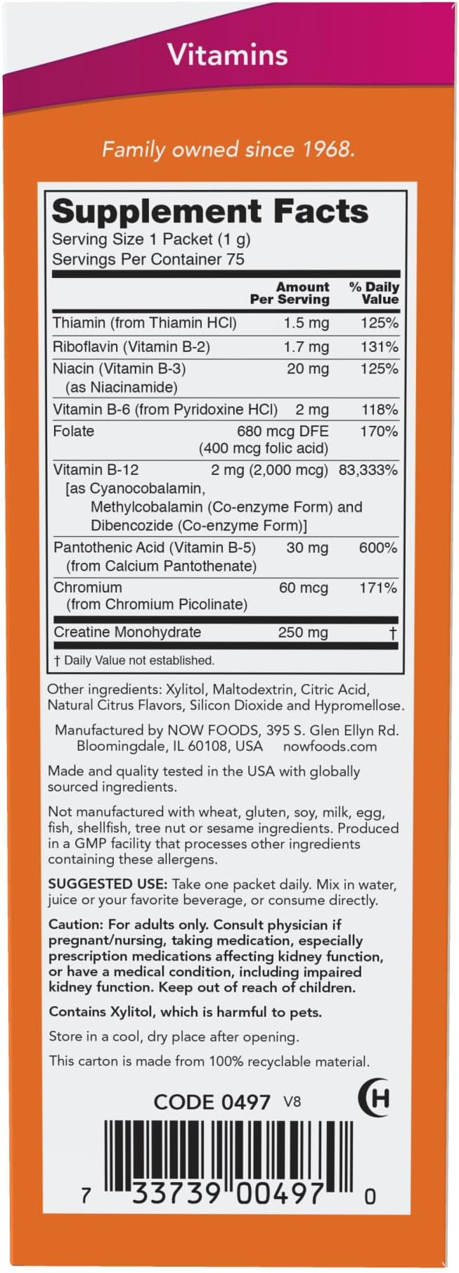 NOW Foods Supplements, Instant Energy B-12 (2,000 mcg of B-12 per packet), Cellular Energy Boost*, 75 Packets