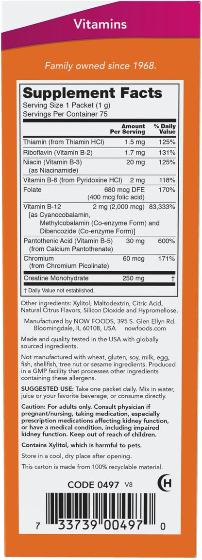 NOW Foods Supplements, Instant Energy B-12 (2,000 mcg of B-12 per packet), Cellular Energy Boost*, 75 Packets