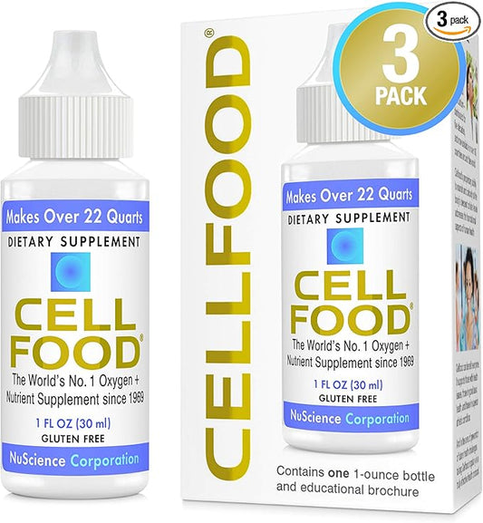 Cellfood Liquid Concentrate - 1 fl oz, 3 Pack - Oxygen + Nutrient Supplement - Supports Immune System, Energy, Endurance, Hydration & Overall Health - Gluten Free, Non-GMO, Kosher - Makes 22+ Quarts