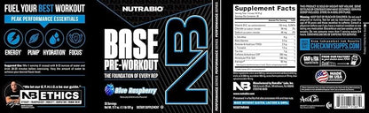 NutraBio Base Pre-Workout Sports Nutrition Powder - Sustained Energy, Mental Focus, Endurance, Hydration - Preworkout for Men and Women - Increase Energy- 30 Servings - Blue Raspberry