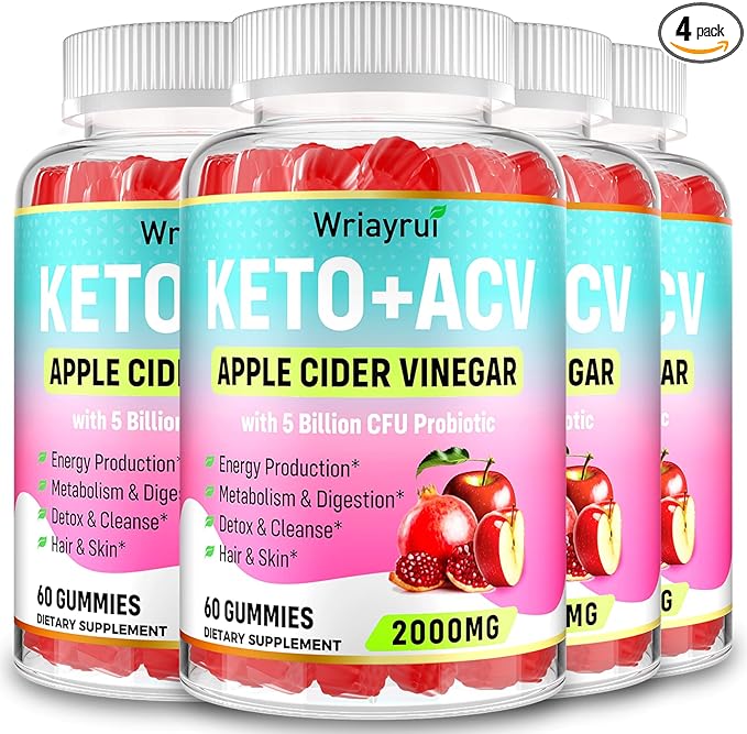 Apple Cider Vinegar Gummies, Fast Ripped Keto ACV Gummies, Max Strength 2000mg, Formulated with Green Tea, Probiotics, B6 & B12, ACV Gummies for Metabolism, Digestion, Detox & Cleanse, 240 Gummies