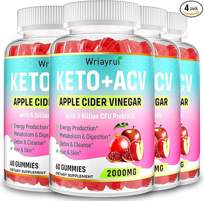 Apple Cider Vinegar Gummies, Fast Ripped Keto ACV Gummies, Max Strength 2000mg, Formulated with Green Tea, Probiotics, B6 & B12, ACV Gummies for Metabolism, Digestion, Detox & Cleanse, 240 Gummies