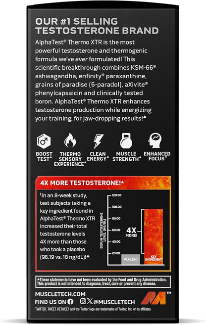 MuscleTech AlphaTest Thermo XTR Thermogenic Testosterone Booster| Muscle & Strength Builder for Men | Workout Supplement | 90 Capsules | 30 Servings