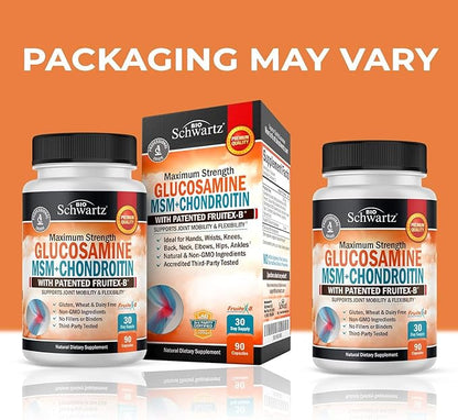 Glucosamine Chondroitin MSM Triple Strength Joint Support Supplement with Collagen Peptides, Turmeric and Ginger, Hyaluronic Acid, Glucosamine Chondroitin Sulfate - Gluten Free, Non GMO, 90 Capsules