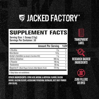 Jacked Factory NITROSURGE Shred Pre Workout Supplement - Energy Booster, Instant Strength Gains, Sharp Focus, Powerful Pumps - Nitric Oxide Booster & PreWorkout Powder - 30Sv, Fruit Punch