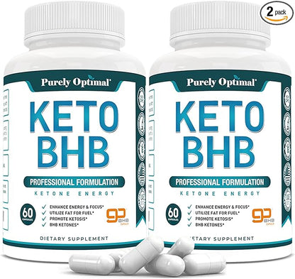 Purely Optimal Keto BHB Exogenous Ketones Supplement - Keto Diet Pills for Ketosis, Energy, Focus, Metabolism - for Women and Men (120 Capsules)
