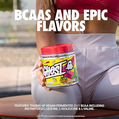 GHOST BCAA Powder Amino Acids Supplement, Kiwi Strawberry - 30 Servings - Sugar-Free Intra, Post & Pre Workout Amino Powder & Recovery Drink, 7G BCAA