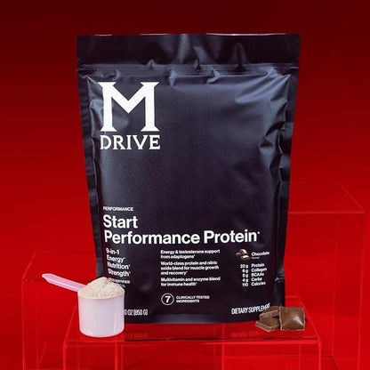 Mdrive Start, 9-in-1 Complete Nutrition and Protein Shake Powder, Supports Energy, Strength, Digestion, Immune Health, Nitric Oxide, Recovery and Reduces Stress - Chocolate Mousse 31.7oz, 30 Servings