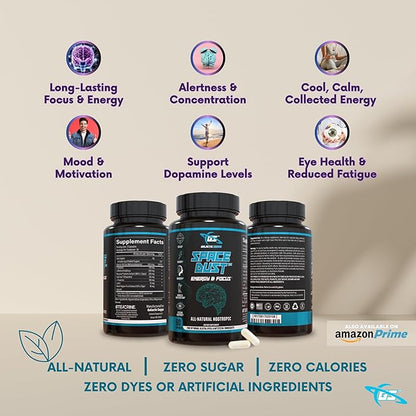 Natural Nootropic Brain Supplement for Memory and Focus - Brain Fog Supplement for Men and Women, Memory Supplement for Seniors - All Day Brain Energy Increased Reaction Times & Eye Health for Gamers