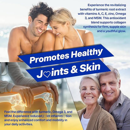 Vegan Omega-3 Gummies 1000mg + Turmeric - Omega 3 Fish Oil Alternative for Adults - Algae Omega DHA 600mg & EPA 300mg, Vitamins A, C, E, Zinc & MSM - Mobility, Immune, Eye & Brain, Sugar Free, 120 Cts