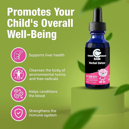 Cedar Bear Herbal Detox for Kids is a Liquid Herbal Supplement That Helps The Immune System & Protects Organs That are Often affected 1 fl oz / 30 ml