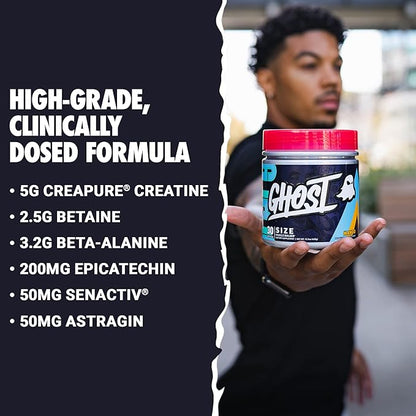 GHOST Size Muscle Builder Dietary Supplement - Mango, 30 Servings - Muscle Growth and Strength Building Supplements for Men & Women - Creatine, Betaine & Beta-Alanine - Free of Sugar & Gluten, Vegan