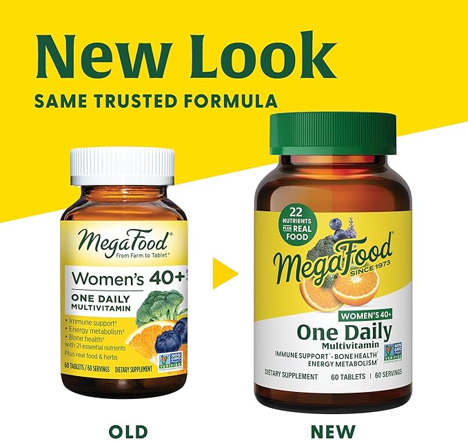 MegaFood Women's 40+ One Daily Multivitamin for Women with Vitamin B12, Vitamin B6, Vitamin C, Vitamin D, Zinc & Iron – Plus Real Food - Immune Support - Bone Health - Non-GMO - Vegetarian - 30 Tabs