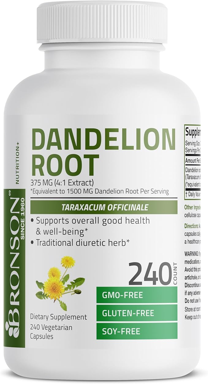 Bronson Dandelion Root High Potency Supplement, Supports Overall Good Health & Well-Being, Traditional Diuretic Herb - Non-GMO, 240 Vegetarian Capsules