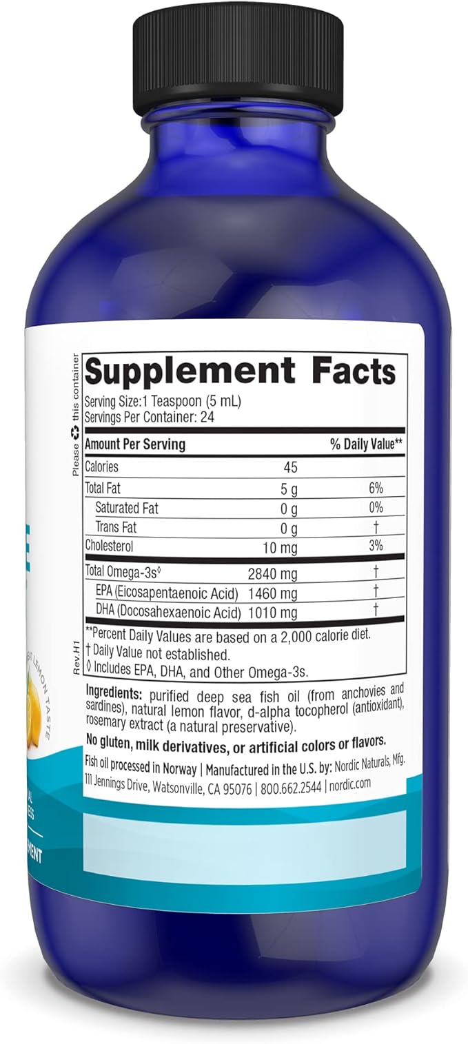 Nordic Naturals Ultimate Omega Liquid, Lemon Flavor - 4 oz - 2840 mg Omega-3 - High-Potency Omega-3 Fish Oil Supplement with EPA & DHA - Promotes Brain & Heart Health - Non-GMO - 24 Servings