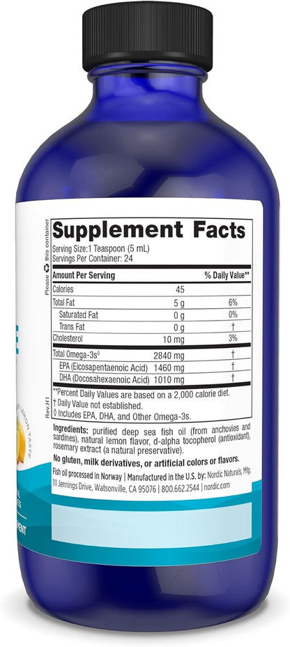 Nordic Naturals Ultimate Omega Liquid, Lemon Flavor - 4 oz - 2840 mg Omega-3 - High-Potency Omega-3 Fish Oil Supplement with EPA & DHA - Promotes Brain & Heart Health - Non-GMO - 24 Servings