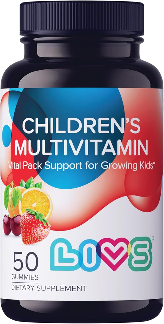 LIVS Children's Multivitamin Gummy Vitamin - Kids Multivitamin Gummies, All-Natural, Gluten-Free, Non-GMO, Multivitamin for Kids - Strawberry, Orange, & Cherry Flavored, 50 Count
