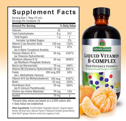 Nature's Answer Liquid Vitamin B-Complex Supports Healthy Energy Levels | Promotes Healthy Nerve Function | All-Natural Tangerine Flavor | Gluten-Free & Benzoate-Free 8oz