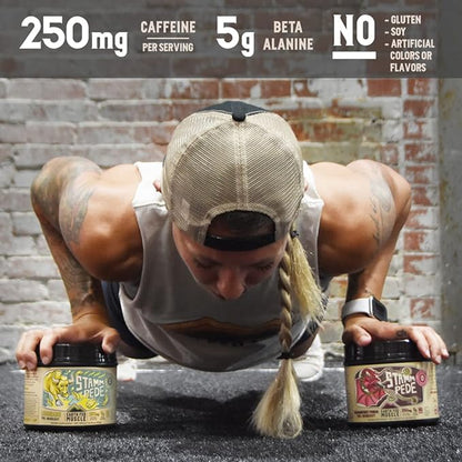 Earth Fed Muscle Stammpede Lemonade Pre Workout - Boosts Energy - Beta Alanine, 250mg Caffeine, Citrulline Malate, Taurine, Tyrosine - Soy Free, Gluten Free, Sugar Free. Keto Friendly - 26 Servings