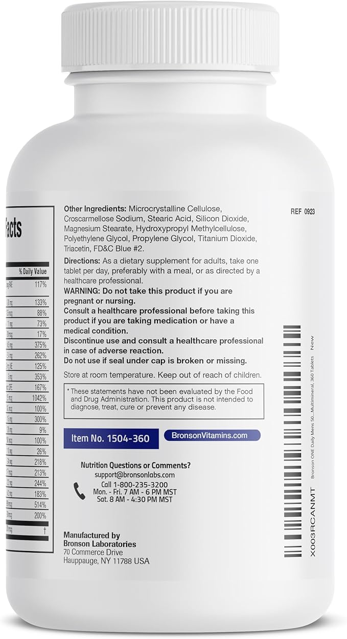 Bronson ONE Daily Mens 50+ Complete Multivitamin Multimineral, 360 Tablets